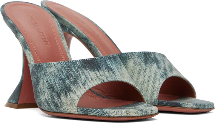 Amina Muaddi Blue Lupita Slipper Heeled Sandals - Image 4