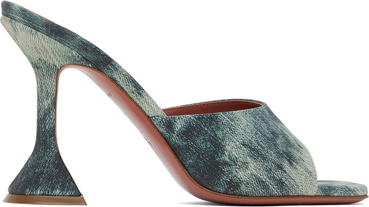 Amina Muaddi Blue Lupita Slipper Heeled Sandals