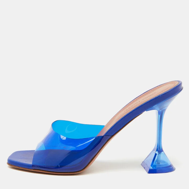 Amina Muaddi Blue PVC Plexiglass Lupita Mules Size 40