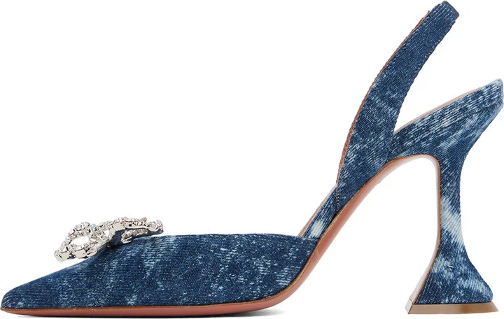Amina Muaddi Blue Rosie Sling Denim Heels - Image 3