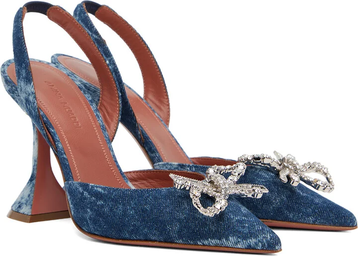Amina Muaddi Blue Rosie Sling Denim Heels - Image 4