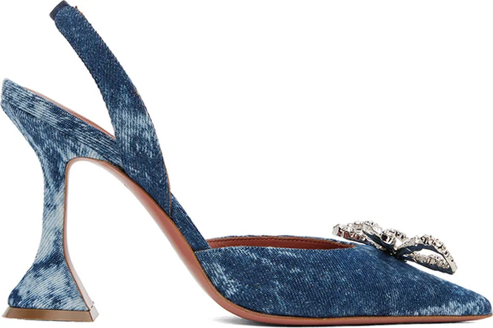 Amina Muaddi Blue Rosie Sling Denim Heels