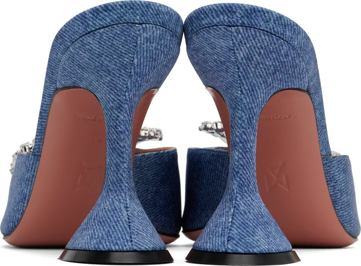 Amina Muaddi Blue Rosie Slipper Heeled Sandals - Image 2