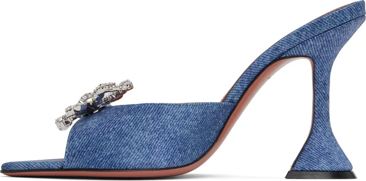 Amina Muaddi Blue Rosie Slipper Heeled Sandals - Image 3