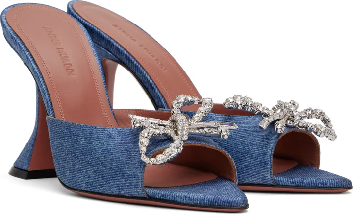 Amina Muaddi Blue Rosie Slipper Heeled Sandals - Image 4
