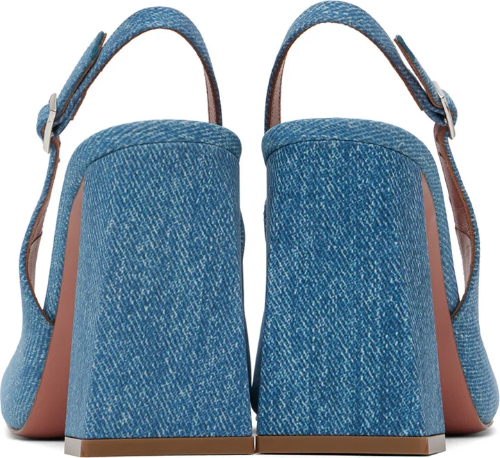 Amina Muaddi Blue Sling Suede Heels - Image 2