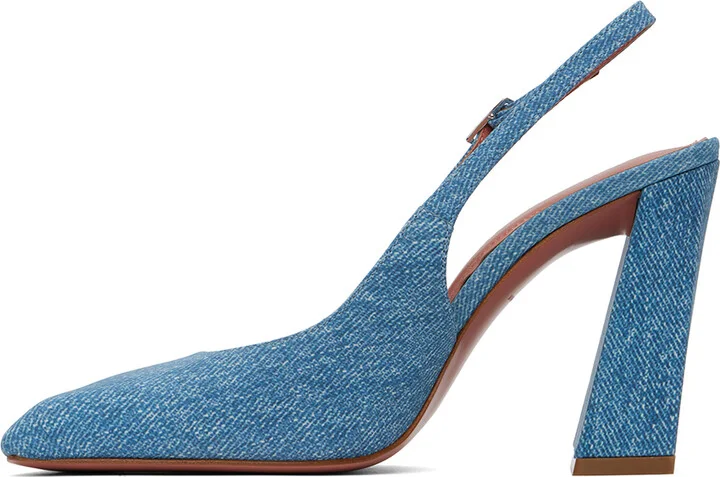 Amina Muaddi Blue Sling Suede Heels - Image 3