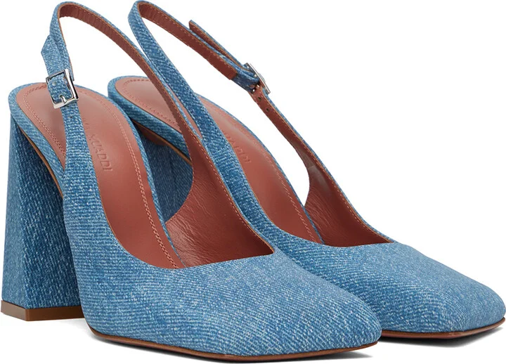 Amina Muaddi Blue Sling Suede Heels - Image 4