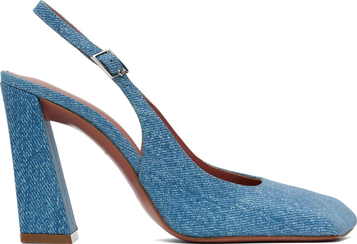 Amina Muaddi Blue Sling Suede Heels