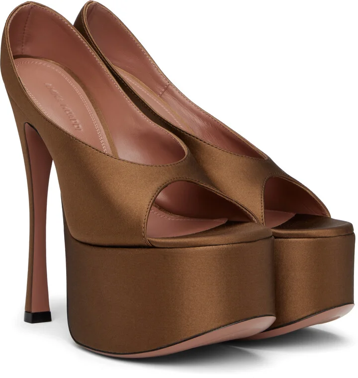Amina Muaddi Brown Anok Plateau Heeled Sandals - Image 4