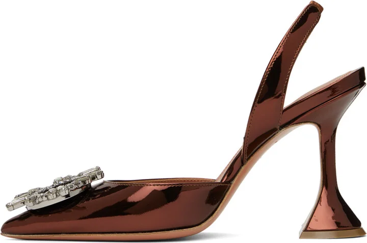 Amina Muaddi Brown Begum Sling 95 Heels - Image 3