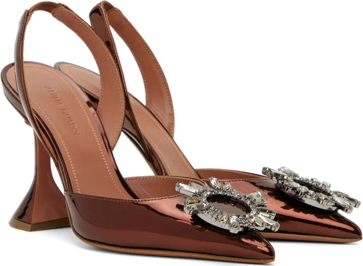 Amina Muaddi Brown Begum Sling 95 Heels - Image 4