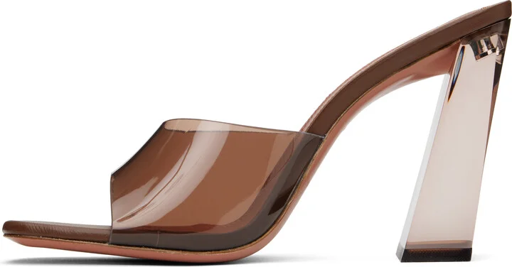 Amina Muaddi Brown Brigitte Glass Heeled Sandals - Image 3