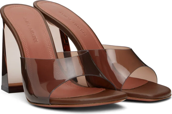 Amina Muaddi Brown Brigitte Glass Heeled Sandals - Image 4