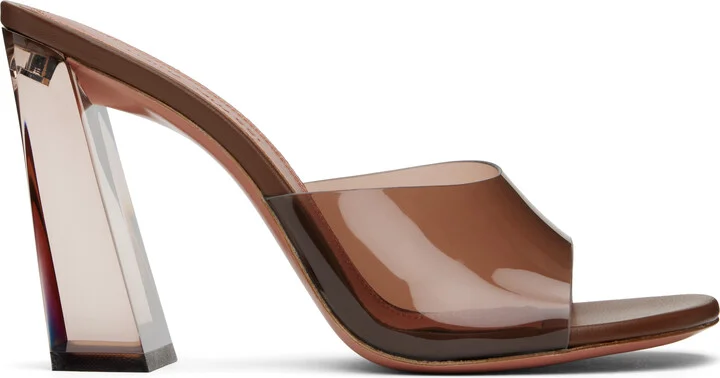 Amina Muaddi Brown Brigitte Glass Heeled Sandals