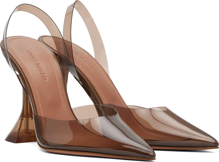 Amina Muaddi Brown Holli Glass Sling Heels - Image 4