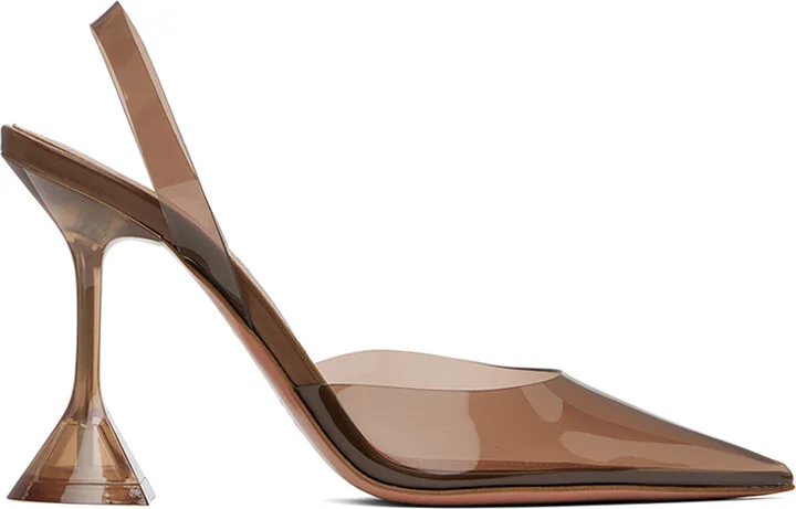 Amina Muaddi Brown Holli Glass Sling Heels