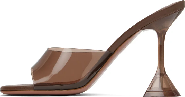 Amina Muaddi Brown Lupita Glass Slipper Heeled Sandals - Image 3