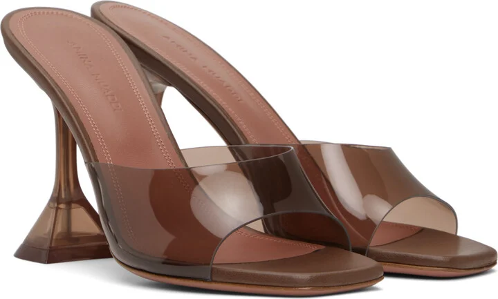 Amina Muaddi Brown Lupita Glass Slipper Heeled Sandals - Image 4
