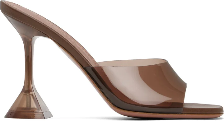 Amina Muaddi Brown Lupita Glass Slipper Heeled Sandals
