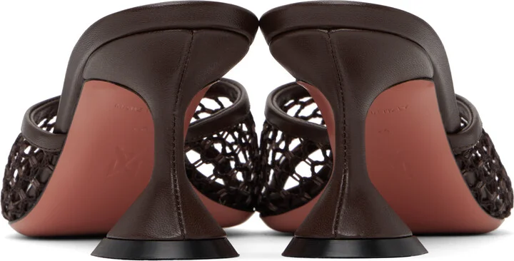 Amina Muaddi Brown Lupita Net 70 Heeled Sandals - Image 2