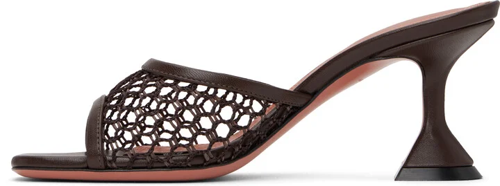 Amina Muaddi Brown Lupita Net 70 Heeled Sandals - Image 3