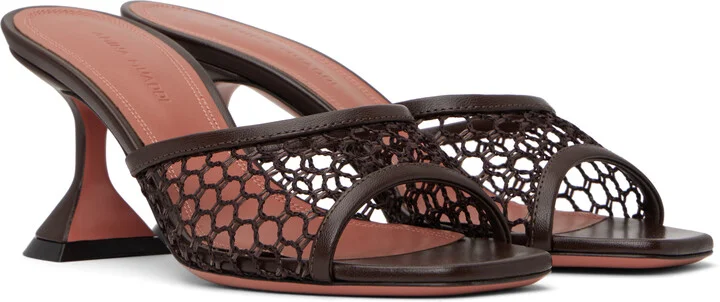 Amina Muaddi Brown Lupita Net 70 Heeled Sandals - Image 4