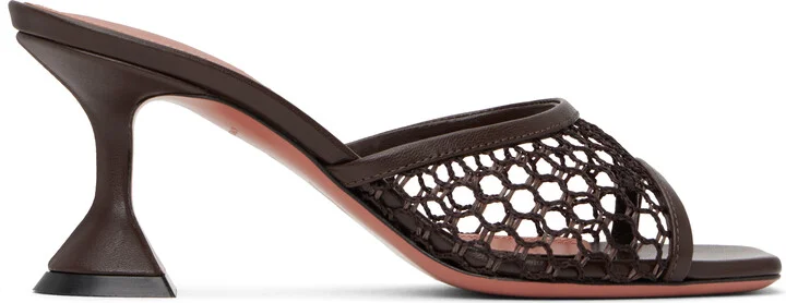 Amina Muaddi Brown Lupita Net 70 Heeled Sandals