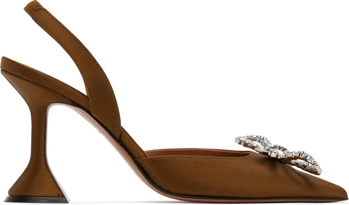 Amina Muaddi Brown Rosie Sling Heels