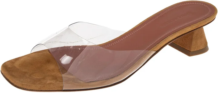 Amina Muaddi Brown/Transparent PVC and Suede Lupita Sandals Size 39.5