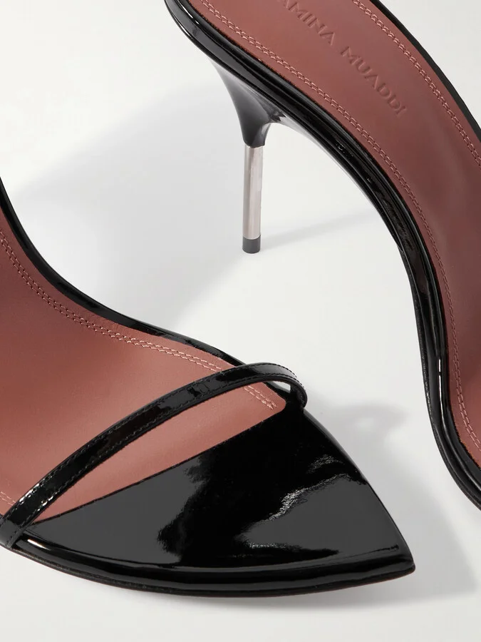 Amina Muaddi - Bruna 95 Patent-leather Sandals - Black - Image 4