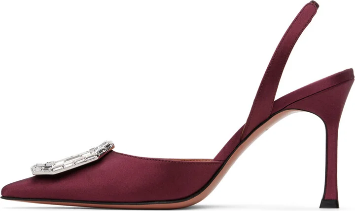 Amina Muaddi Burgundy Camelia Sling 90 Heels - Image 3