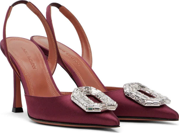 Amina Muaddi Burgundy Camelia Sling 90 Heels - Image 4
