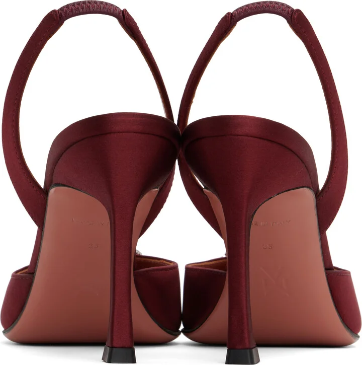 Amina Muaddi Burgundy Camelia Sling 90 Heels - Image 2