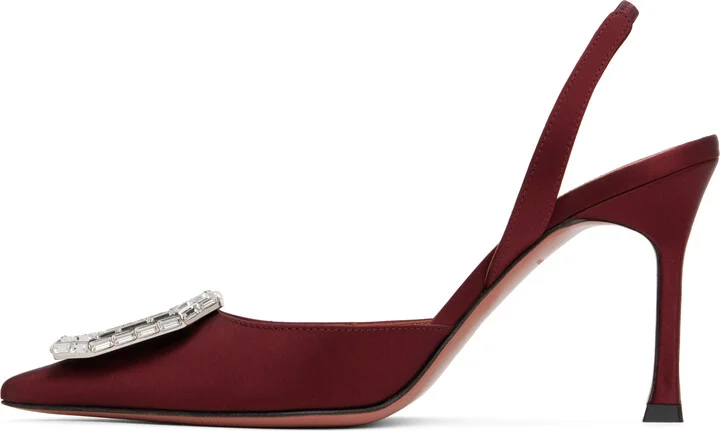 Amina Muaddi Burgundy Camelia Sling 90 Heels - Image 3
