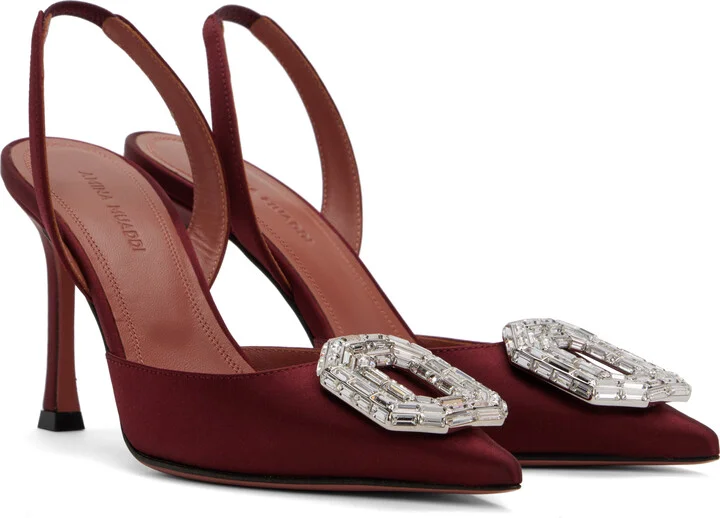 Amina Muaddi Burgundy Camelia Sling 90 Heels - Image 4