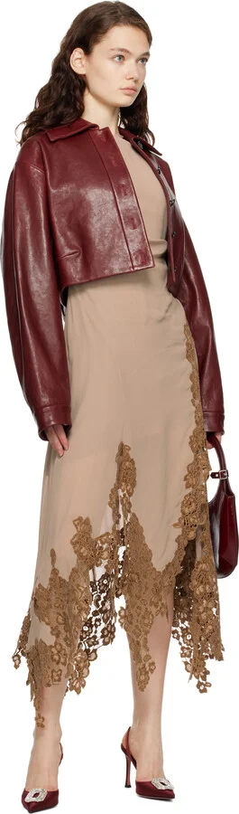 Amina Muaddi Burgundy Camelia Sling 90 Heels - Image 5