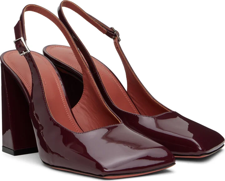 Amina Muaddi Burgundy Sling 95 Heels - Image 4