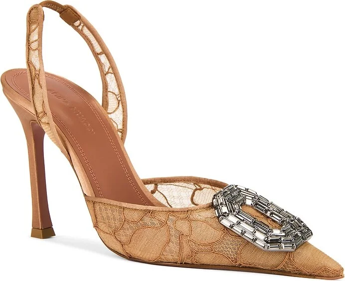 AMINA MUADDI Camelia 105 Lace Sling Pump in Brown - Image 2