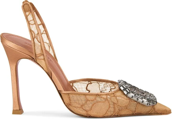 AMINA MUADDI Camelia 105 Lace Sling Pump in Brown