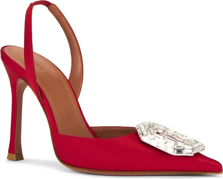 AMINA MUADDI Camelia 105 Satin Sling Pump In Red in Red - Image 2