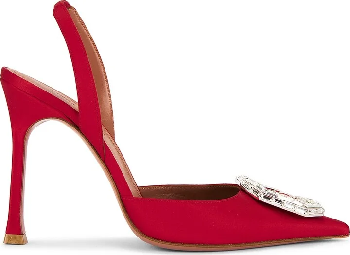 AMINA MUADDI Camelia 105 Satin Sling Pump In Red in Red