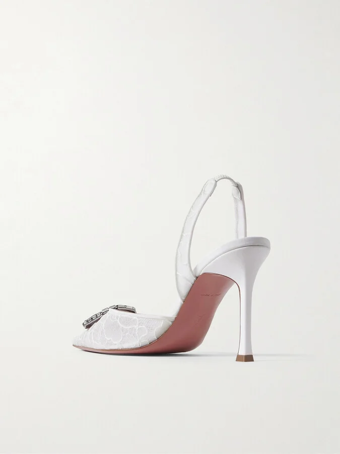 Amina Muaddi - Camelia Crystal-embellished Lace Slingback Pumps - White - Image 3