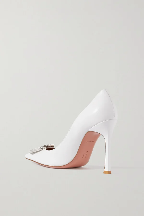 Amina Muaddi - Camelia Crystal-embellished Leather Pumps - White - Image 3
