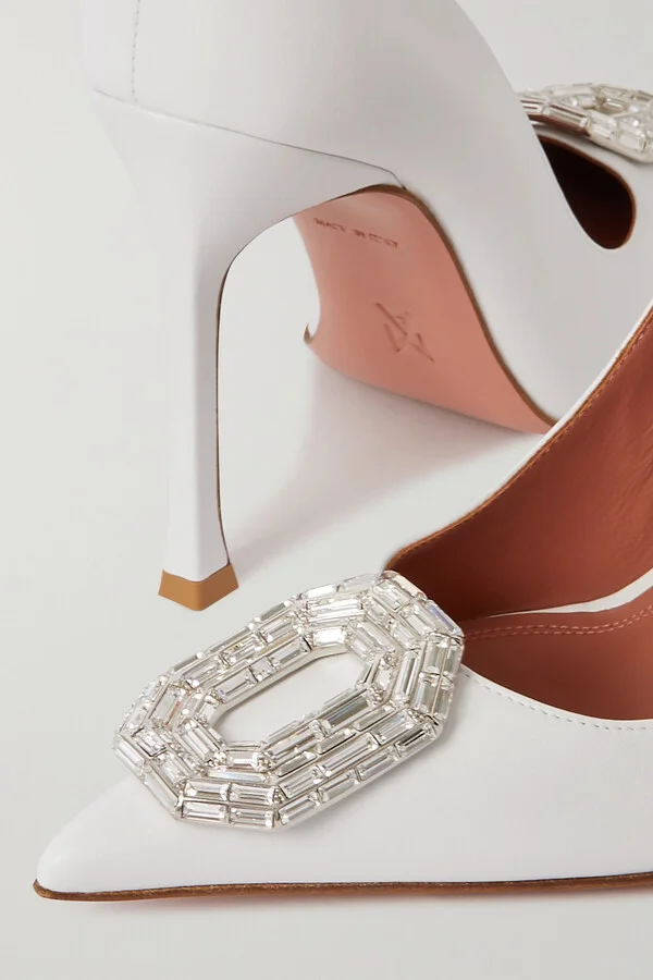 Amina Muaddi - Camelia Crystal-embellished Leather Pumps - White - Image 4
