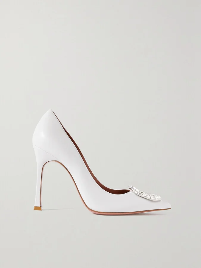 Amina Muaddi - Camelia Crystal-embellished Leather Pumps - White