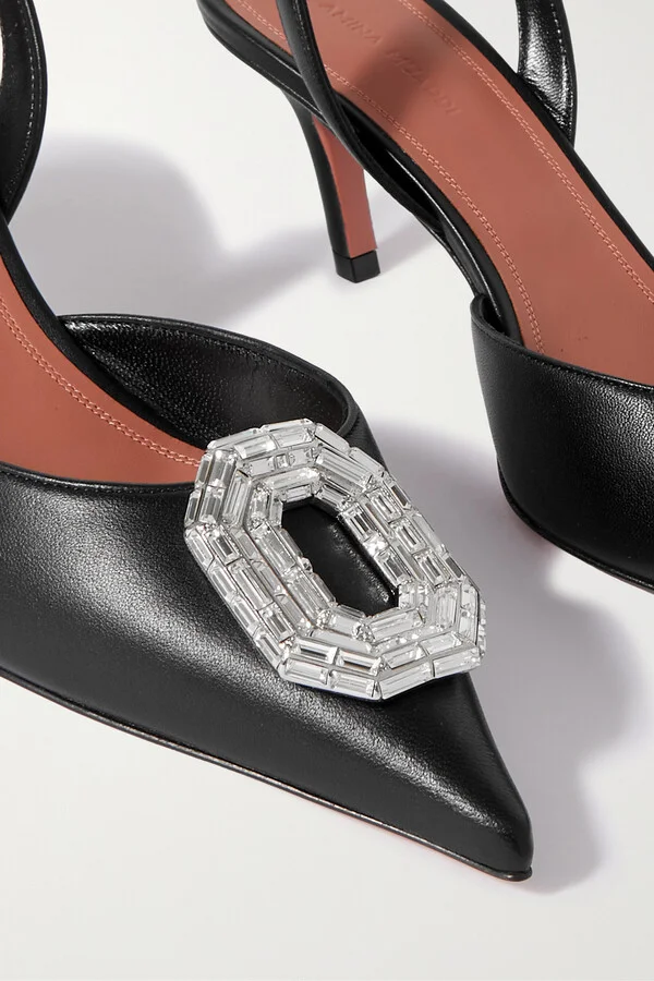 Amina Muaddi - Camelia Crystal-embellished Leather Slingback Pumps - Black - Image 4