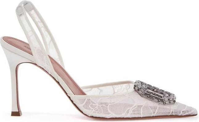 Amina Muaddi Camelia Lace Slingback Pumps