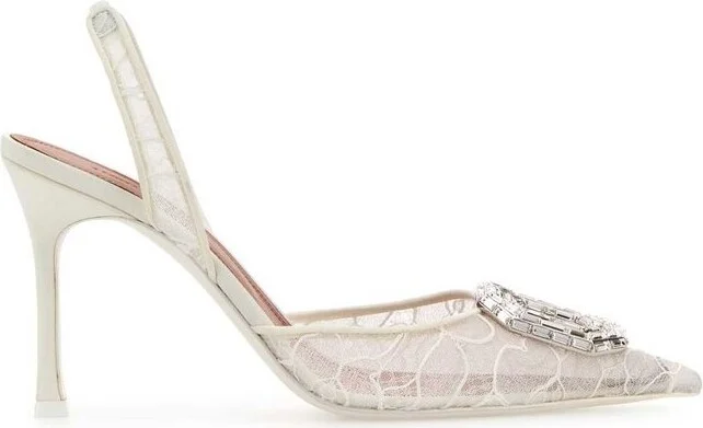 Amina Muaddi Camelia Lace Slingback Pumps