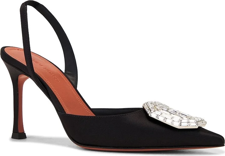 AMINA MUADDI Camelia Satin 90 Sling Heel In Black in Black - Image 2